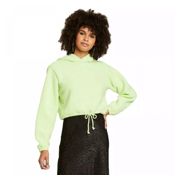 wild fable leopard crop sherpa hoodie sweatshirt small or large - Picture 8 of 16